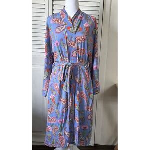 The Cat’s Pajamas Lavender Paisley Pima Knit Kimono Robe S/M Retail $136